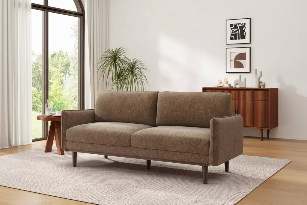 Divanetto a due posti "Elara Modem 75.75" Christopher Knight Home in legno di caucciù con rivestimento in ciniglia e cuscini spessi