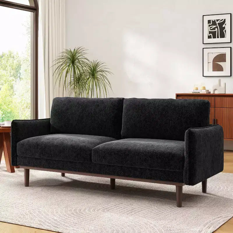 Divanetto a due posti "Elara Modem 75.75" Christopher Knight Home in legno di caucciù con rivestimento in ciniglia e cuscini spessi