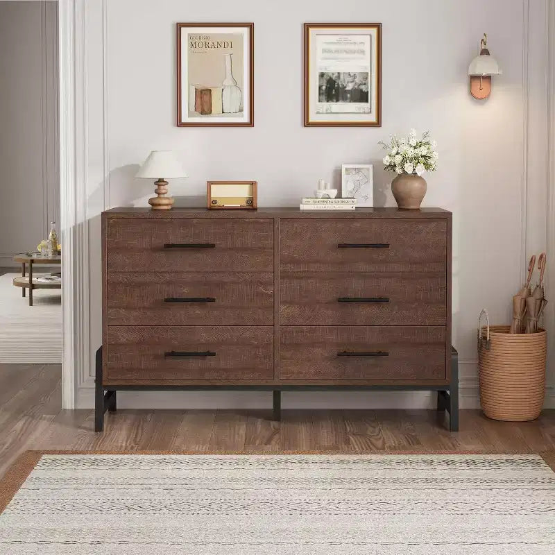 Comò a 6 cassetti per camera da letto, cassettiera da 52 pollici con ampio spazio di archiviazione, cassettiera in legno indipendente per soggiorno