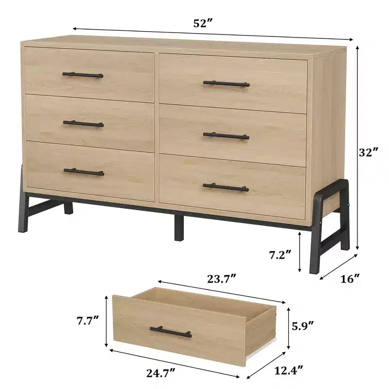 Comò a 6 cassetti per camera da letto, cassettiera da 52 pollici con ampio spazio di archiviazione, cassettiera in legno indipendente per soggiorno