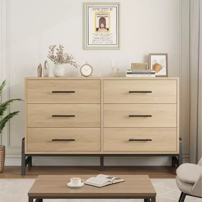 Comò a 6 cassetti per camera da letto, cassettiera da 52 pollici con ampio spazio di archiviazione, cassettiera in legno indipendente per soggiorno