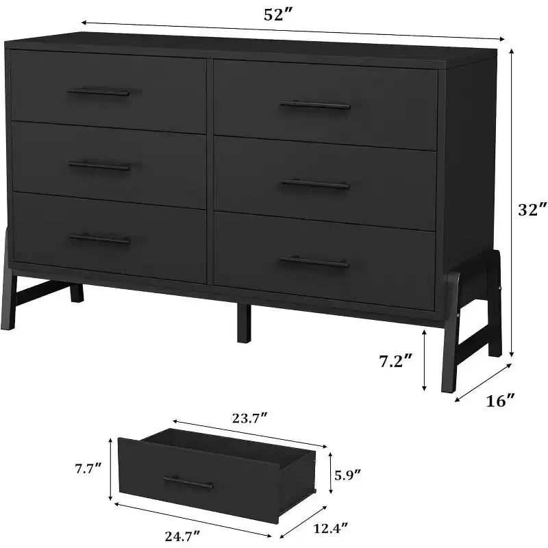 Comò a 6 cassetti per camera da letto, cassettiera da 52 pollici con ampio spazio di archiviazione, cassettiera in legno indipendente per soggiorno