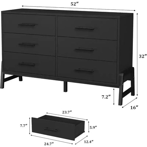 Comò a 6 cassetti per camera da letto, cassettiera da 52 pollici con ampio spazio di archiviazione, cassettiera in legno indipendente per soggiorno