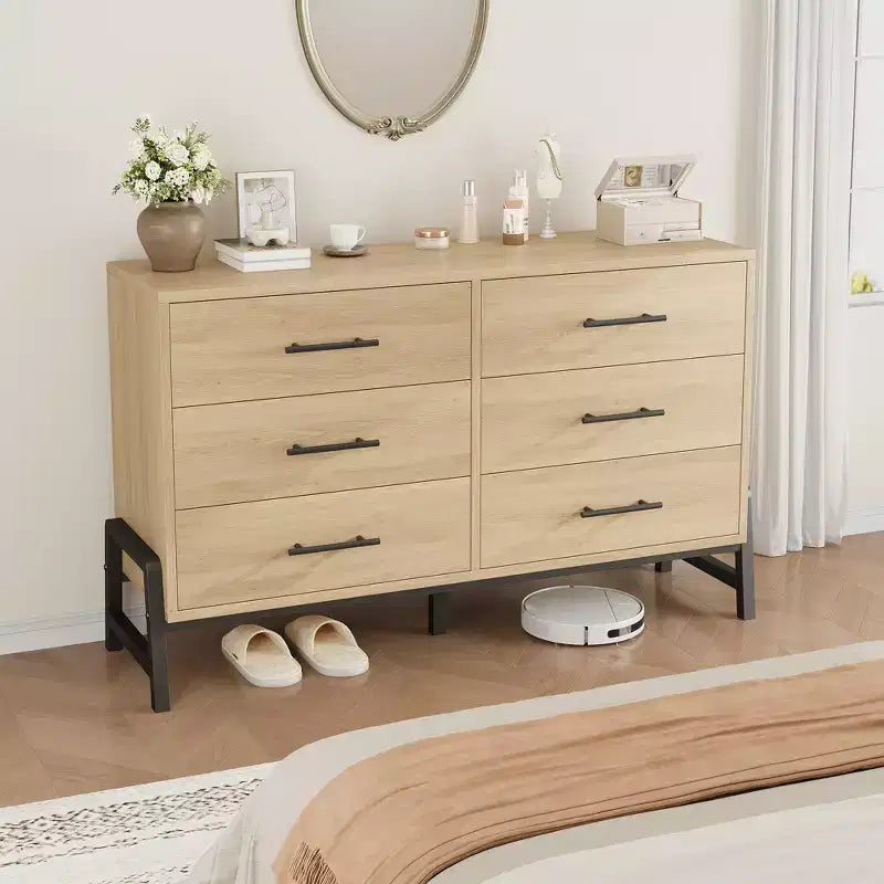 Comò a 6 cassetti per camera da letto, cassettiera da 52 pollici con ampio spazio di archiviazione, cassettiera in legno indipendente per soggiorno