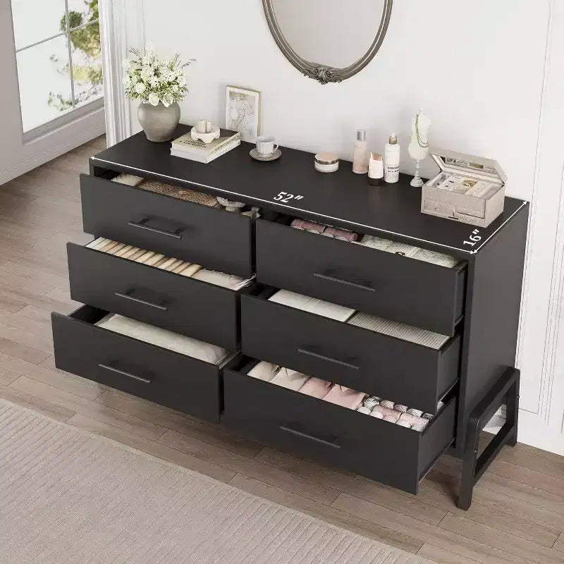 Comò a 6 cassetti per camera da letto, cassettiera da 52 pollici con ampio spazio di archiviazione, cassettiera in legno indipendente per soggiorno
