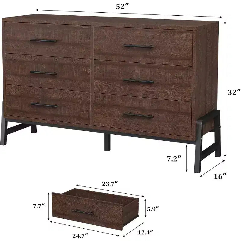 Comò a 6 cassetti per camera da letto, cassettiera da 52 pollici con ampio spazio di archiviazione, cassettiera in legno indipendente per soggiorno