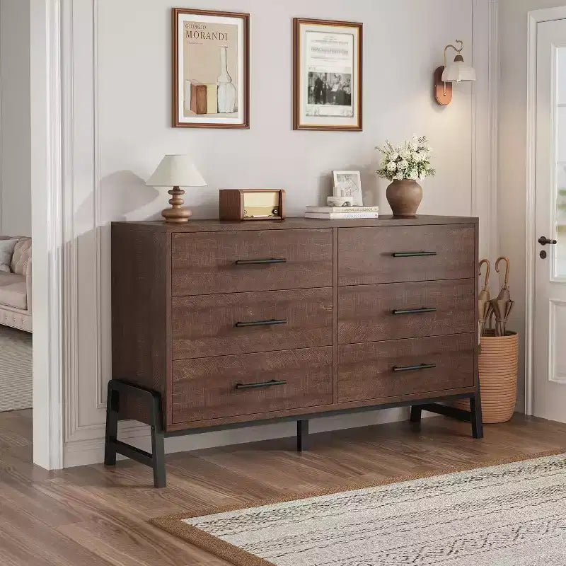 Comò a 6 cassetti per camera da letto, cassettiera da 52 pollici con ampio spazio di archiviazione, cassettiera in legno indipendente per soggiorno