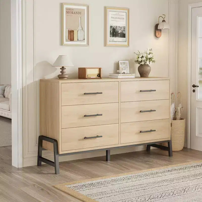 Comò a 6 cassetti per camera da letto, cassettiera da 52 pollici con ampio spazio di archiviazione, cassettiera in legno indipendente per soggiorno
