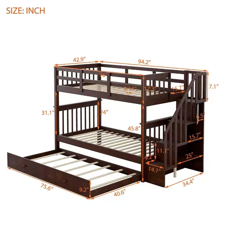 Letto a castello a due piazze con letto estraibile a scomparsa, struttura per letto a castello per bambini con ringhiera di protezione per dormitorio in camera da letto