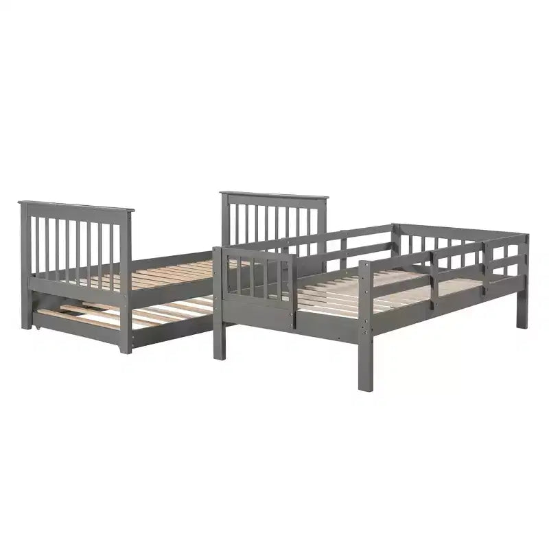 Letto a castello a due piazze con letto estraibile a scomparsa, struttura per letto a castello per bambini con ringhiera di protezione per dormitorio in camera da letto