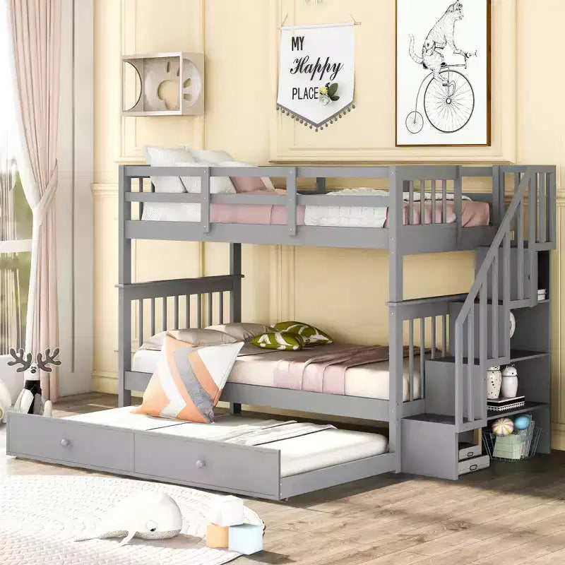 Letto a castello a due piazze con letto estraibile a scomparsa, struttura per letto a castello per bambini con ringhiera di protezione per dormitorio in camera da letto