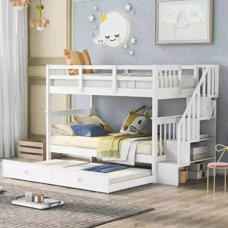 Letto a castello a due piazze con letto estraibile a scomparsa, struttura per letto a castello per bambini con ringhiera di protezione per dormitorio in camera da letto