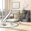 Stairway Bunk Bed with Slide, Pine Wood Twin over Twin Bunk Bed Frame and Two Drawers for Kids Teens Boys and Girls