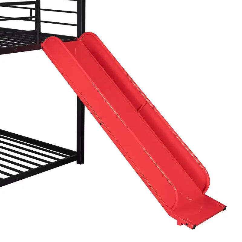 Letto a castello in metallo, letto a castello doppio con scivolo, letto a castello doppio a forma di casetta con sponde per la cameretta dei bambini