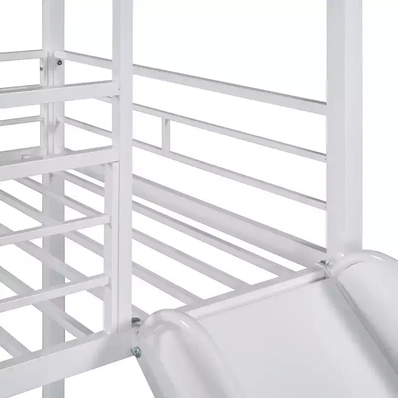 Letto a castello in metallo, letto a castello doppio con scivolo, letto a castello doppio a forma di casetta con sponde per la cameretta dei bambini