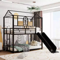 Metal Bunk Bed Twin over Twin Bunk Bed Frame with Slide, Twin over House Bed with Guardrails for Kids Bedroom