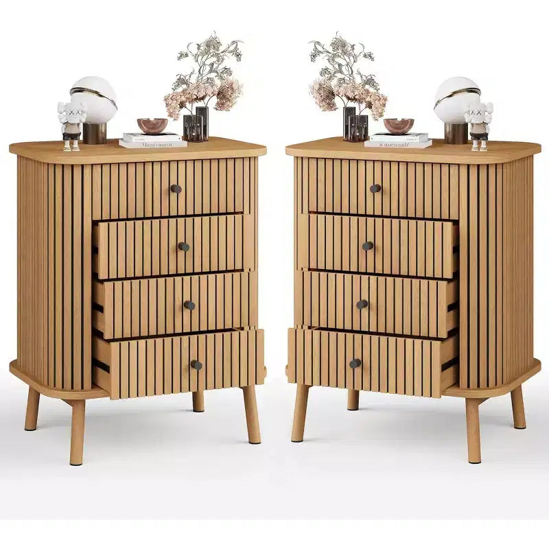 COZONY 4-Drawer Wicker Dresser with Wood Legs, Natural Storage Cabinet with Black Handles, Multi-Purpose Bedroom Dresser for Living Room Hallway