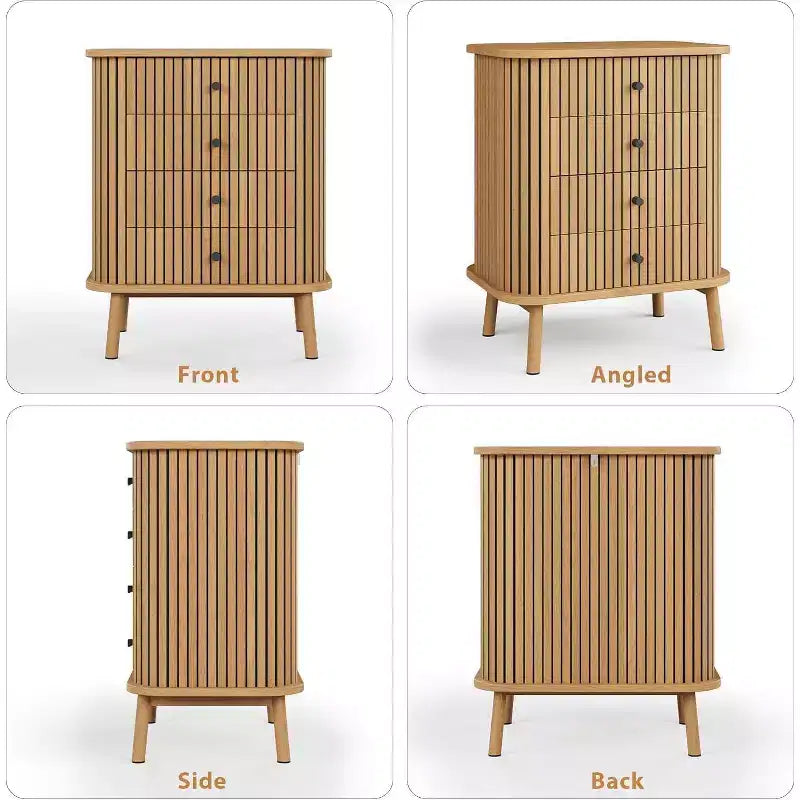 Cassettiera a 4 cassetti in vimini con gambe in legno, mobile contenitore naturale con maniglie nere, cassettiera multiuso per camera da letto, soggiorno, corridoio