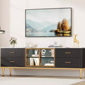 COZONY 66 Fluted TV Stand, Modern Entertainment Center for TVs up to 75, Wood Media Console, 4 Drawers & Glass Door for Living Room
