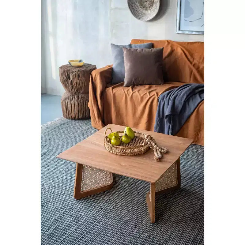 Tavolino da Caffè Quadrato Basso in Legno Teak 70x70x35cm