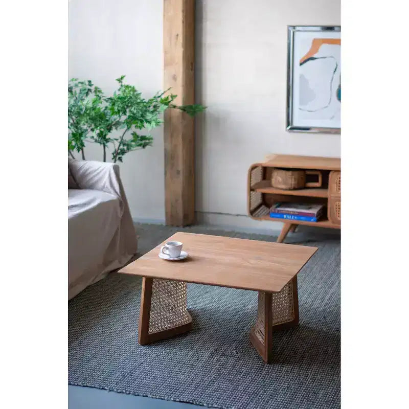 Tavolino da Caffè Quadrato Basso in Legno Teak 70x70x35cm