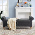 TUYOHW Storage Ottoman with Padding Seat and Armrests, Velvet End of Bed Bench, Foot Stools Ottoman for Bedroom, Living Room, Gray