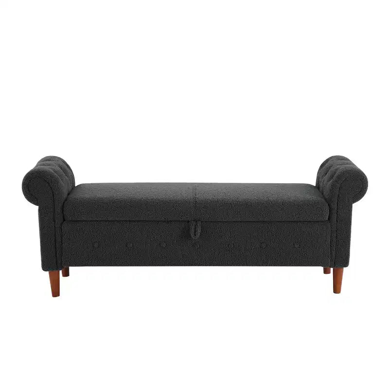 Panca contenitore TUYOHW con seduta imbottita e braccioli, panchina in velluto fondo letto, pouf poggiapiedi per camera da letto, soggiorno, grigio