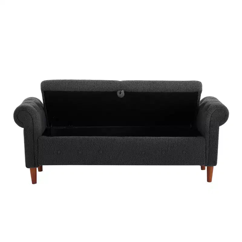Panca contenitore TUYOHW con seduta imbottita e braccioli, panchina in velluto fondo letto, pouf poggiapiedi per camera da letto, soggiorno, grigio