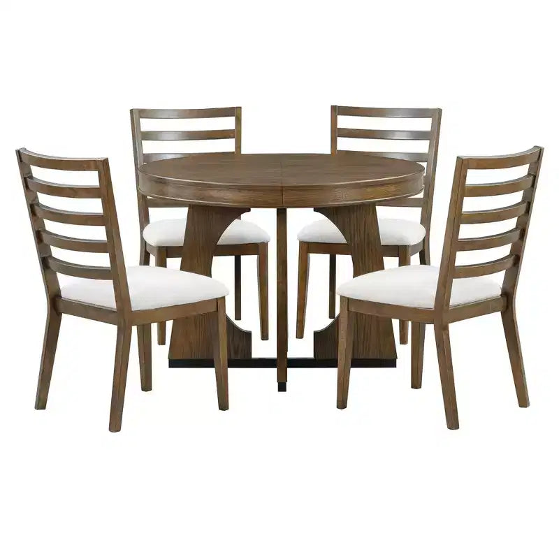 Set tavolo da pranzo rotondo da 5 pezzi Clihome per 4 persone con sedie, set tavolo da pranzo allungabile con 16 foglie centrali rimovibili per cucina, sala da pranzo