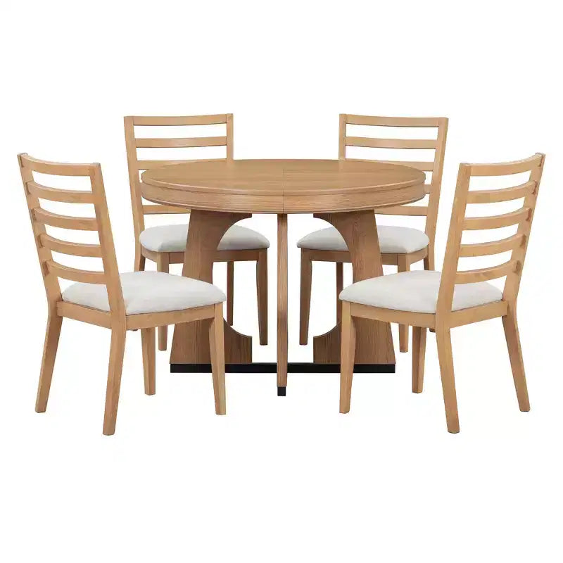 Set tavolo da pranzo rotondo da 5 pezzi Clihome per 4 persone con sedie, set tavolo da pranzo allungabile con 16 foglie centrali rimovibili per cucina, sala da pranzo