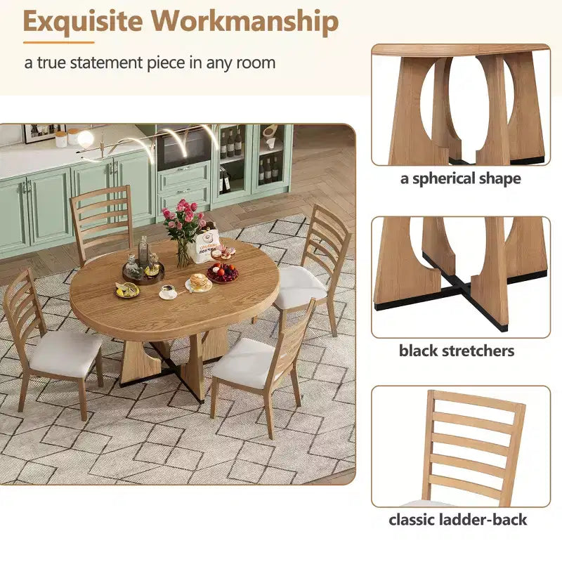 Set tavolo da pranzo rotondo da 5 pezzi Clihome per 4 persone con sedie, set tavolo da pranzo allungabile con 16 foglie centrali rimovibili per cucina, sala da pranzo