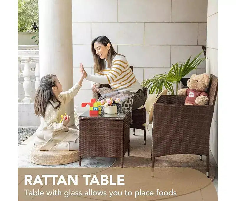 Set di mobili da patio a 3 pezzi, set da conversazione per esterni, sedie in vimini e rattan per tutte le stagioni con cuscini e tavolino da caffè, posti a sedere per patio, portico, prato, piscina