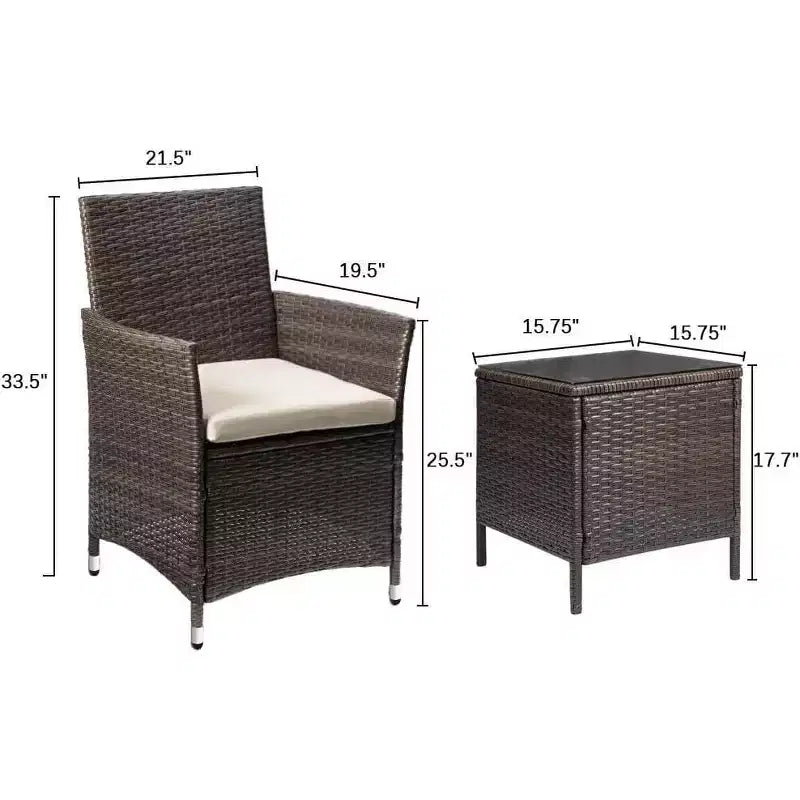 Set di mobili da patio a 3 pezzi, set da conversazione per esterni, sedie in vimini e rattan per tutte le stagioni con cuscini e tavolino da caffè, posti a sedere per patio, portico, prato, piscina