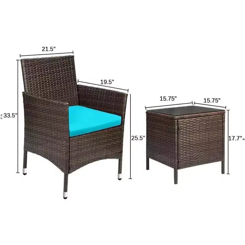 Set di mobili da patio a 3 pezzi, set da conversazione per esterni, sedie in vimini e rattan per tutte le stagioni con cuscini e tavolino da caffè, posti a sedere per patio, portico, prato, piscina