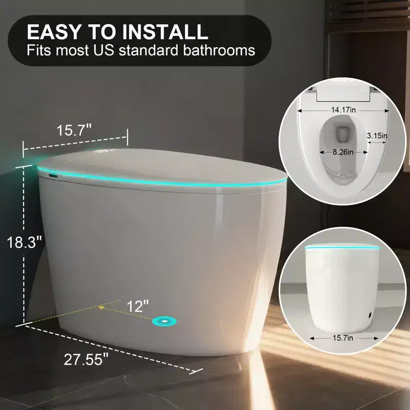 Dyonery Smart Toilet, Coperchio con apertura/chiusura automatica, Barriera in schiuma, WC allungato senza serbatoio, Sedile riscaldato, Scarico automatico