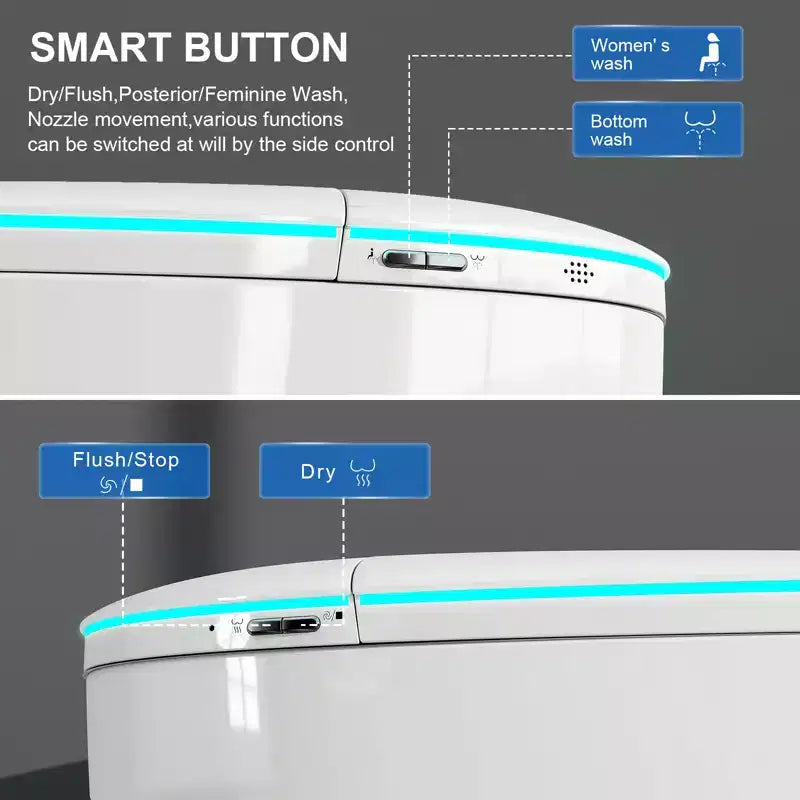 Dyonery Smart Toilet, Coperchio con apertura/chiusura automatica, Barriera in schiuma, WC allungato senza serbatoio, Sedile riscaldato, Scarico automatico