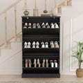 Acekool Fluted Shoe Cabinet, Black 3 Flip Drawer Narrow Shoe Organizer with Adjustable Shelves for Entryway or Hallway