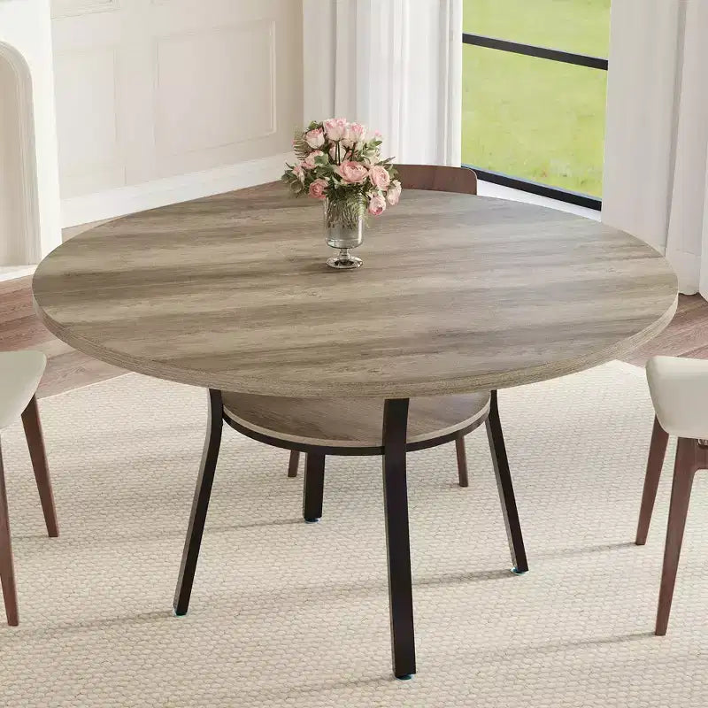 Tavolo da pranzo rotondo da 47 pollici per 4-6 persone, tavolo da cucina in legno con ripiano, tavolo da pranzo circolare in stile rustico per sala da pranzo, soggiorno, 4 gambe robuste