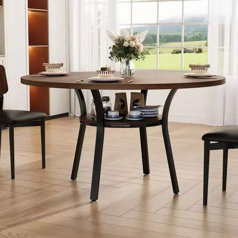 Tavolo da pranzo rotondo da 47 pollici per 4-6 persone, tavolo da cucina in legno con ripiano, tavolo da pranzo circolare in stile rustico per sala da pranzo, soggiorno, 4 gambe robuste