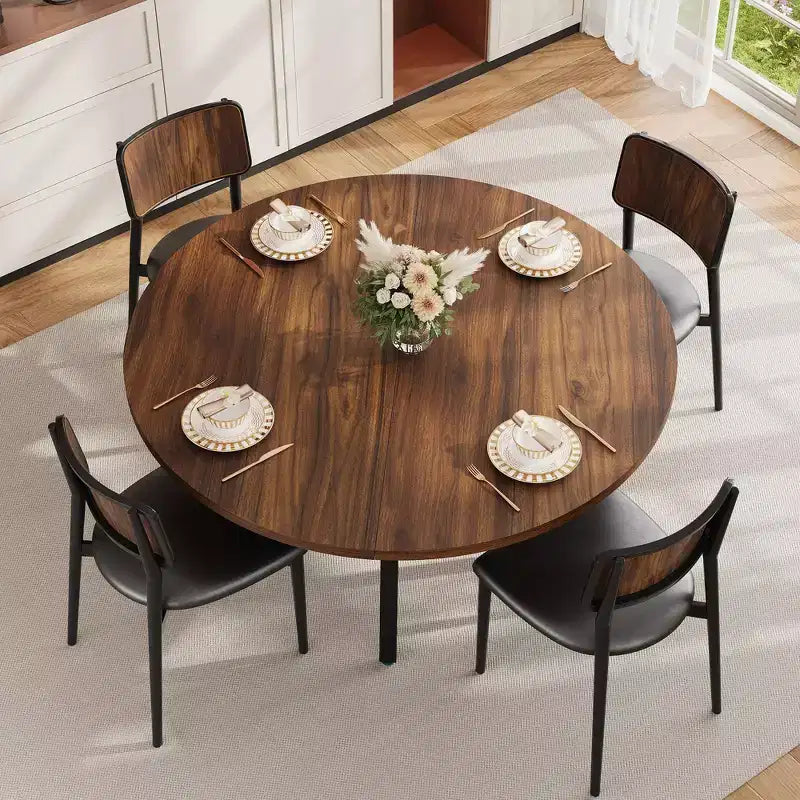 Tavolo da pranzo rotondo da 47 pollici per 4-6 persone, tavolo da cucina in legno con ripiano, tavolo da pranzo circolare in stile rustico per sala da pranzo, soggiorno, 4 gambe robuste