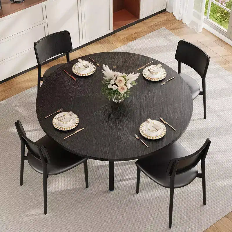 Tavolo da pranzo rotondo da 47 pollici per 4-6 persone, tavolo da cucina in legno con ripiano, tavolo da pranzo circolare in stile rustico per sala da pranzo, soggiorno, 4 gambe robuste
