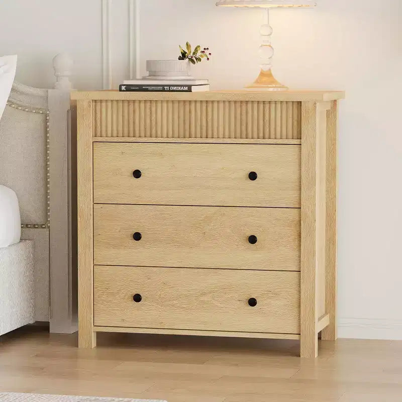 COZONY 31.5W Vertical Chest of Drawers, Tall Fluted Wooden Dresser with Smooth Glide Drawers, Single Wave Chest Drawers
