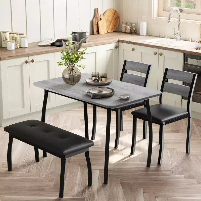 Set Tavolo da Pranzo, Tavolo da Cucina con Panca Imbottita e 2 Sedie Imbottite, Mobili da Cucina Industriali per Cucina, Sala da Pranzo