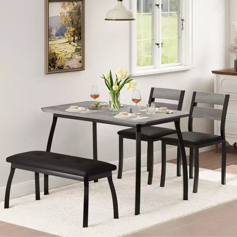Set Tavolo da Pranzo, Tavolo da Cucina con Panca Imbottita e 2 Sedie Imbottite, Mobili da Cucina Industriali per Cucina, Sala da Pranzo