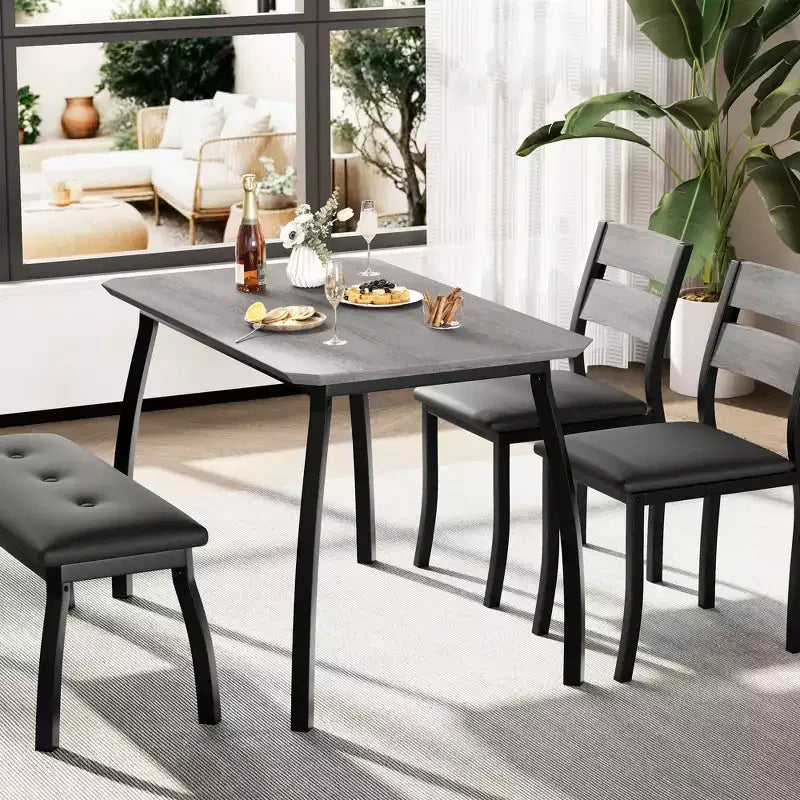 Set Tavolo da Pranzo, Tavolo da Cucina con Panca Imbottita e 2 Sedie Imbottite, Mobili da Cucina Industriali per Cucina, Sala da Pranzo