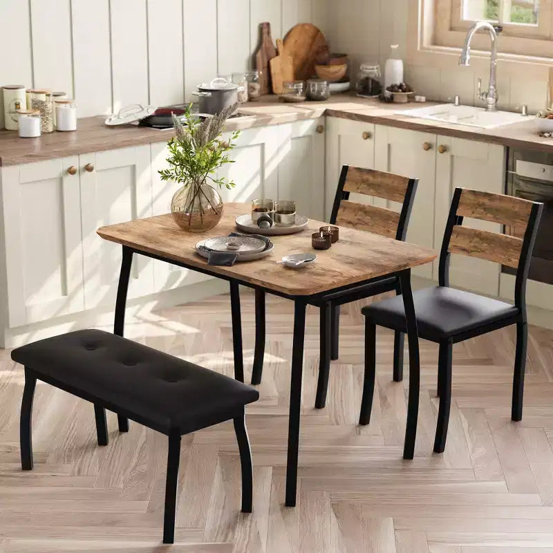 Set Tavolo da Pranzo, Tavolo da Cucina con Panca Imbottita e 2 Sedie Imbottite, Mobili da Cucina Industriali per Cucina, Sala da Pranzo