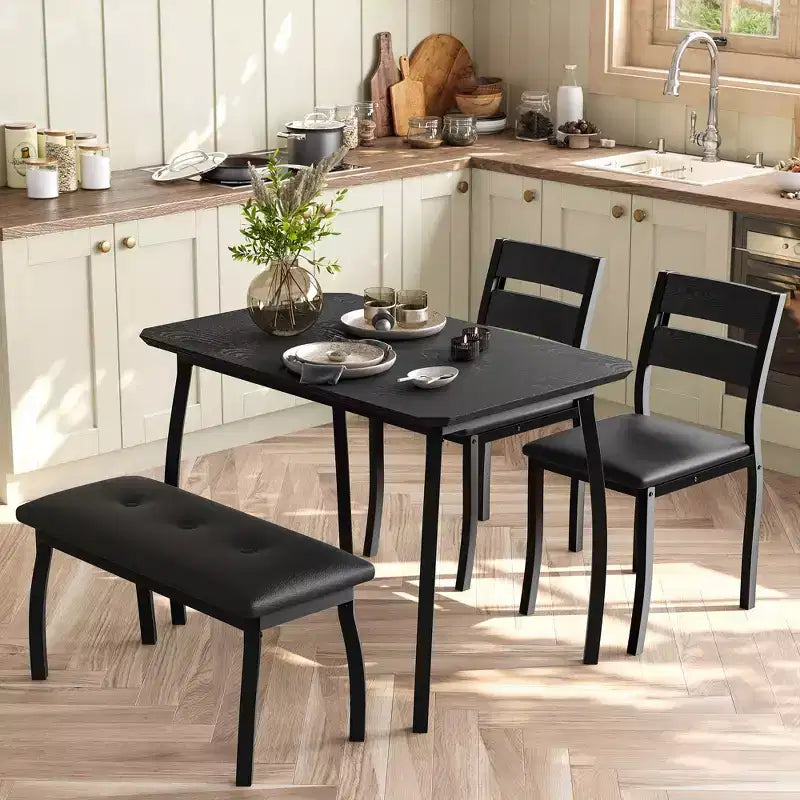 Set Tavolo da Pranzo, Tavolo da Cucina con Panca Imbottita e 2 Sedie Imbottite, Mobili da Cucina Industriali per Cucina, Sala da Pranzo