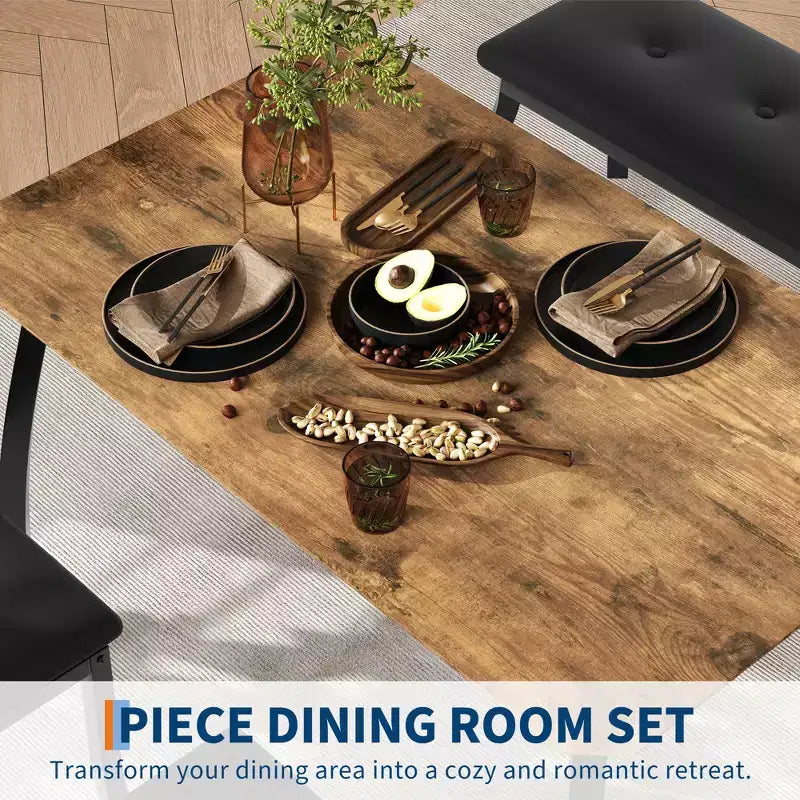 Set Tavolo da Pranzo, Tavolo da Cucina con Panca Imbottita e 2 Sedie Imbottite, Mobili da Cucina Industriali per Cucina, Sala da Pranzo