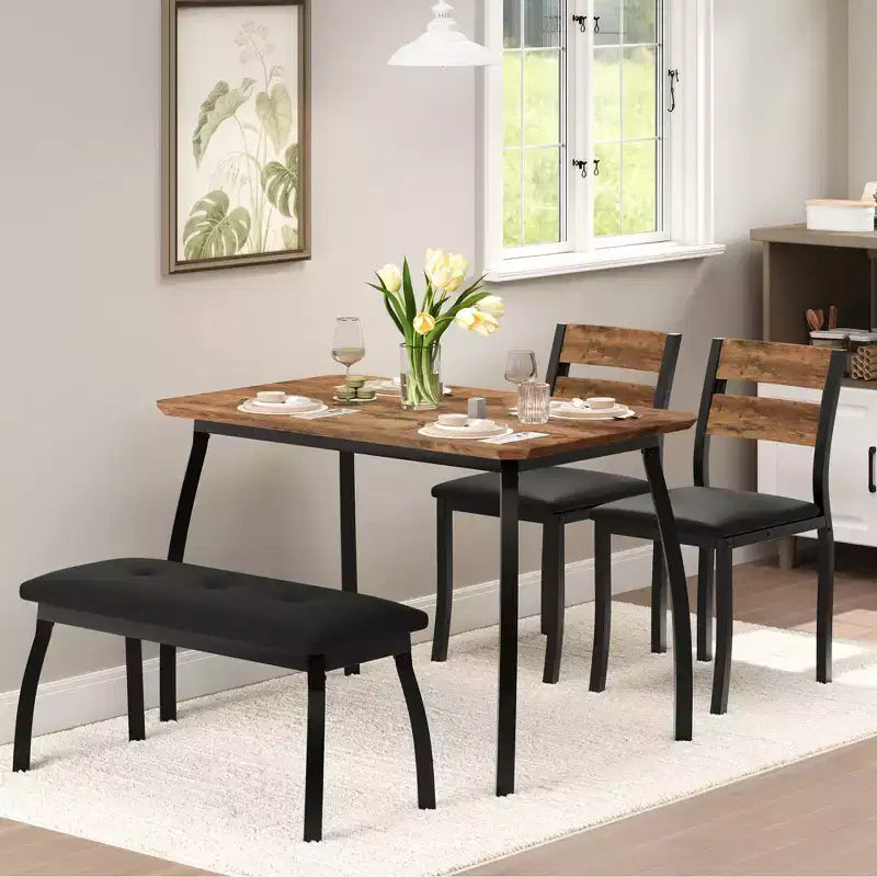 Set Tavolo da Pranzo, Tavolo da Cucina con Panca Imbottita e 2 Sedie Imbottite, Mobili da Cucina Industriali per Cucina, Sala da Pranzo