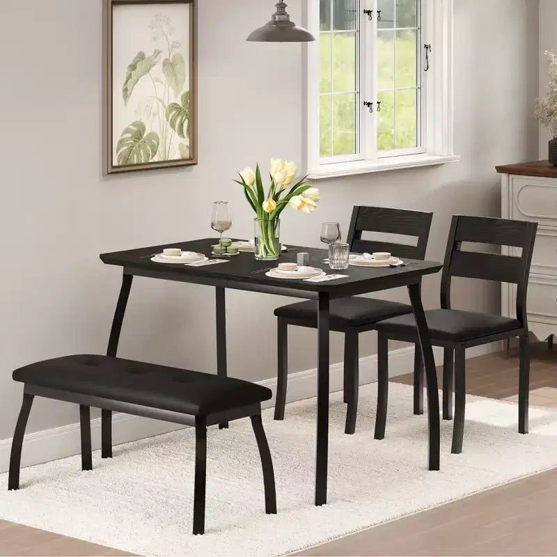Set Tavolo da Pranzo, Tavolo da Cucina con Panca Imbottita e 2 Sedie Imbottite, Mobili da Cucina Industriali per Cucina, Sala da Pranzo